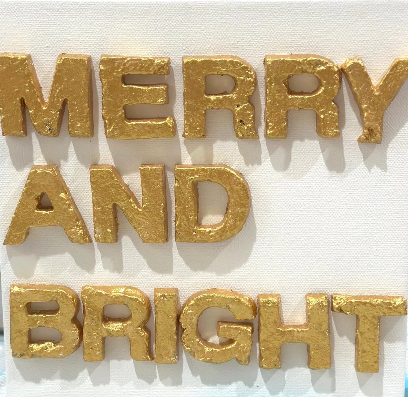 MERRY AND BRIGHT Sign Gold on White