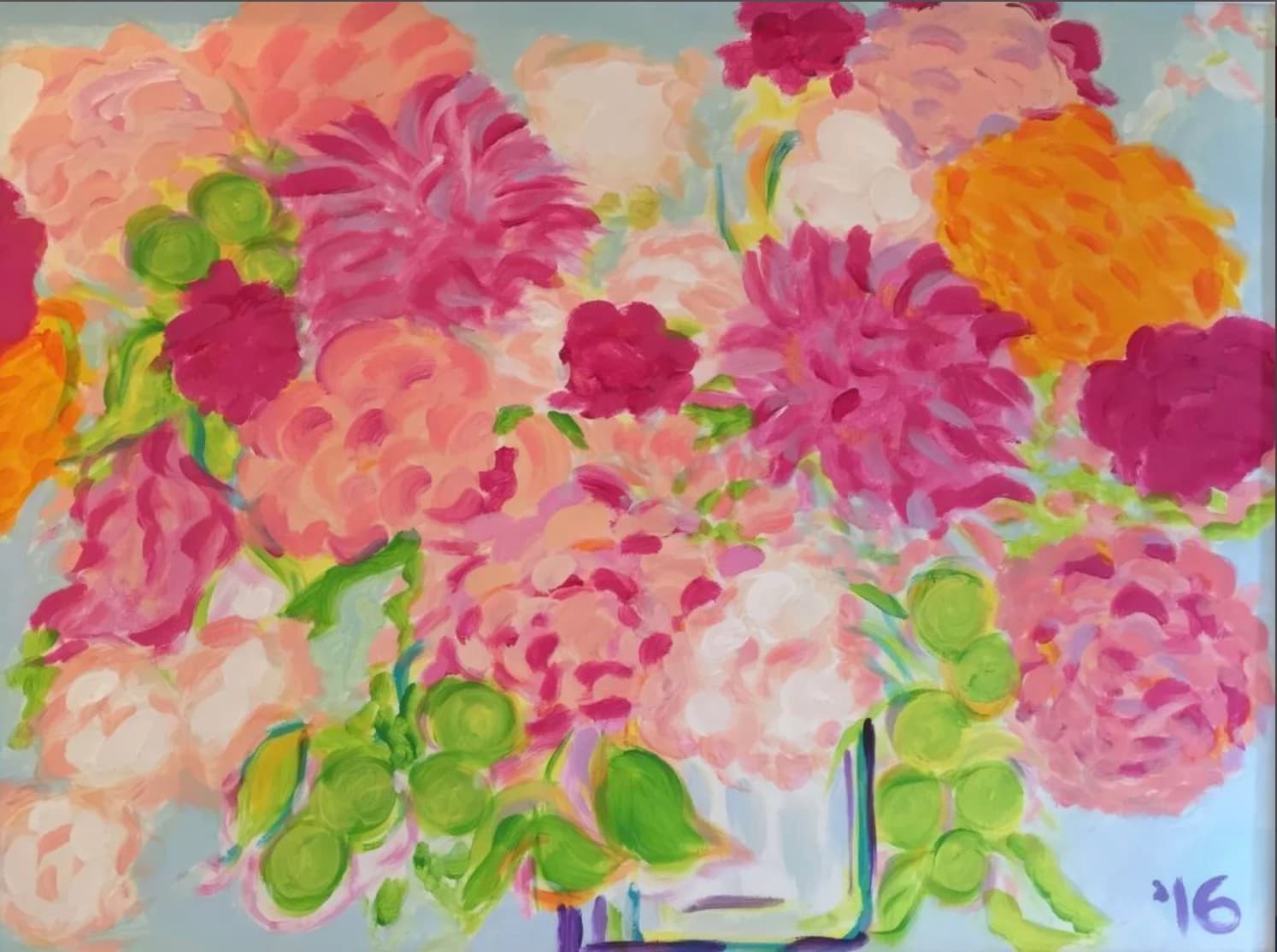 Mixed Pink and Orange Flowers in a Vase