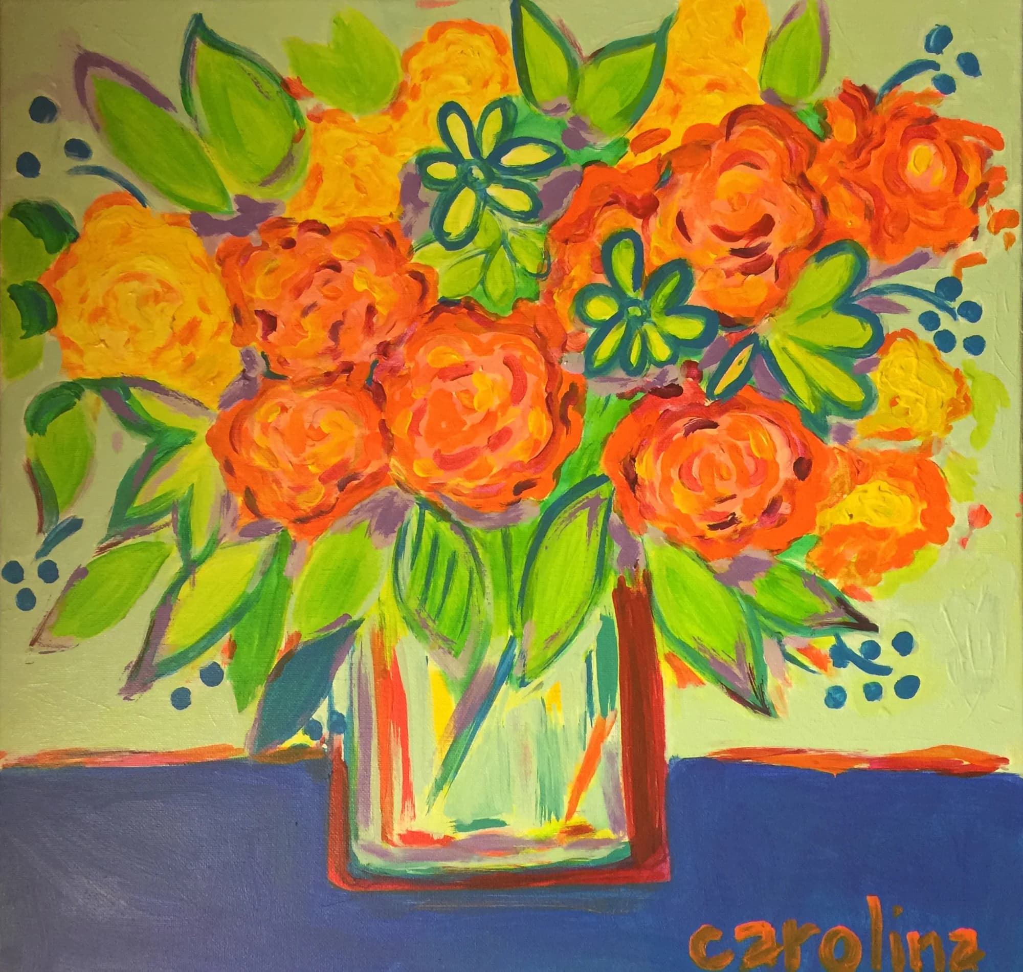 Orange Roses in a Vase