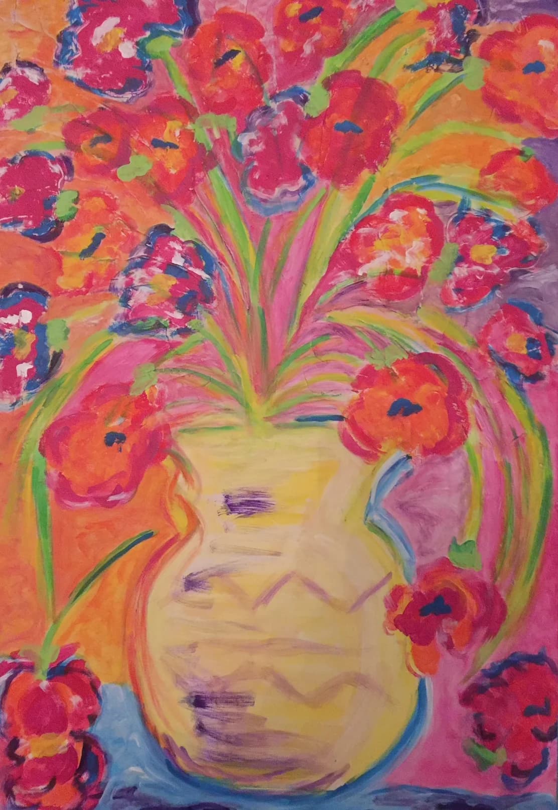 Red and Orange Poppies in a Vase